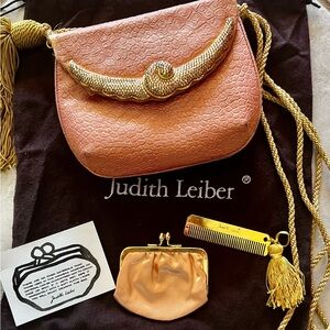 Judith Leiber Vintage Evening Bag Pink textured satin Crystal Hardware